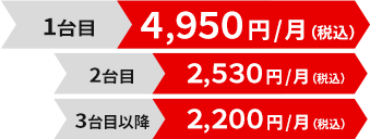 1台目4,950円/月（税込）・2台目2,530円/月（税込）・3台目以降2,200円/月（税込）