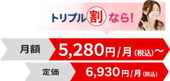 トリプル割なら！月額5,280円/月（税込）　定価6,930円/月（税込）