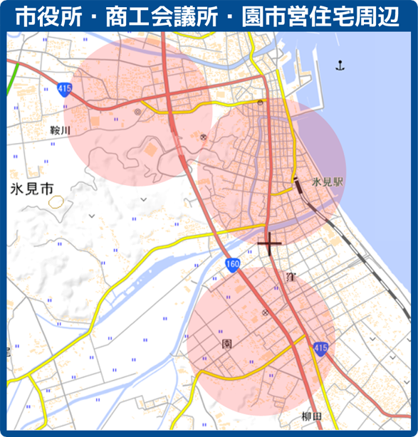 市役所・商工会議所・園市営住宅周辺