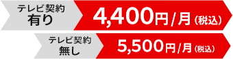 テレビ契約有り4,400円/月（税込）・テレビ契約無し5,500円/月（税込）